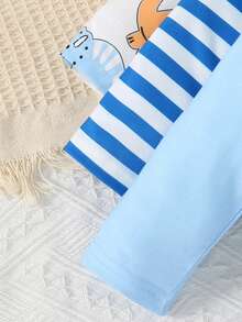 男婴恐龙印花长袖连体衣三件套，条纹设计，基础款，柔软针织涤纶面料，弹力十足，可机洗，休闲日常穿着，春夏秋季皆宜 - 彩色 - 查看 7