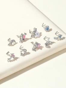 9 件装鼻环耳钉 L 骨质螺丝形鼻环花朵 CZ 雪花蝴蝶螺丝鼻钉身体穿孔饰品男女通用 20G 银金玫瑰金色调 - 銀色 - 查看 5