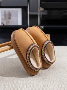 Dép bông mềm mại, giày vải nhung ấm áp đế dày thời trang đa năng, chống trượt, thích hợp mặc trong nhà và ngoài trời, mùa thu/đông cho cả nam và nữ - Màu Khaki - Xem 11