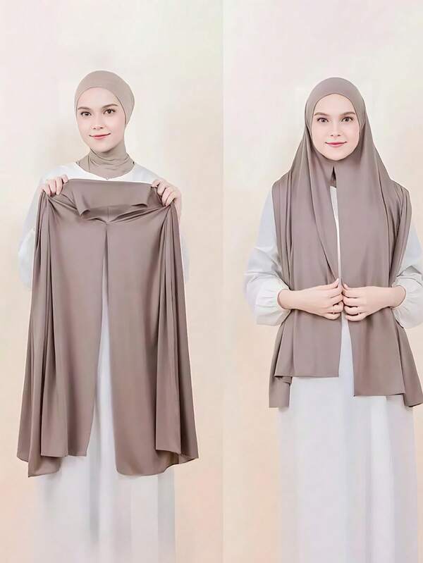 1件装女士纯色便捷头巾，舒适弹力伊斯兰祈祷头巾，速戴头巾，莫代尔头巾，时尚简约垂坠头巾，长款围巾，白色围巾，头巾配饰，休闲百搭，适合日常佩戴，女士连衣裙头巾