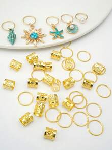 45 chiếc phụ kiện tóc tết kiểu Baroque họa tiết biển cho mùa hè, trang sức cho các buổi khiêu vũ và tiệc tùng, lễ hội âm nhạc - Vàng - Xem 2