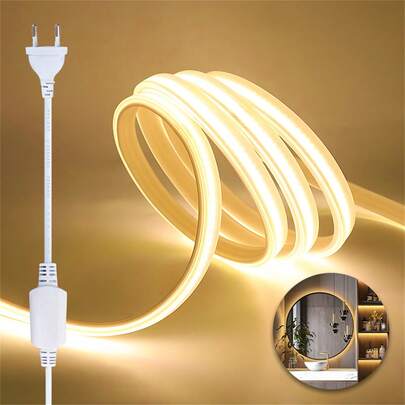 1 Stück 220V COB LED Streifen, 1m/5m/10m, selbstklebend, warmweiß, geeignet für Innenraumdekoration, Restaurant, Party, Schlafzimmer, Unterschrankbeleuchtung