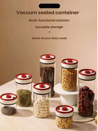 3 种尺寸可供选择：小号（500 毫升）、中号（1200 毫升）、大号（1800 毫升）、高硼硅玻璃 + ABS 材质，多用途密封罐，适用于咖啡豆、茶叶、坚果等。