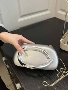 黑色PU皮革手拿包 - 情人节理想之选，舒适时尚，款式别致，个性化礼物之选，2025年必备单品，风格独特，适合各种场合，品质奢华，价格实惠 - 銀色 - 查看 6