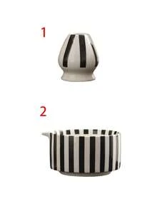 1pc/2pcs/3pcs/4pcs Black Striped Japanese Matcha Tea Set, Includes Matcha Bowl, Matcha Whisk, Matcha Cup, Stirrer, Tea Scoop, Tea Bowl Set, Matcha Preparation, Dessert & Beverage Making Tools, Japanese Gift Box, Songdai Matcha Whisking Set, Gift For Matcha Lovers - Multicolor - View 9