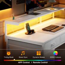 HLDIRECT 47 Inch Computer Desk With 8 Storage Drawers, Gaming Desk With LED Lights & USB Power Outlets, Home Office Table With Monitor Stand, Study Writing Work Table For Bedroom - View 4