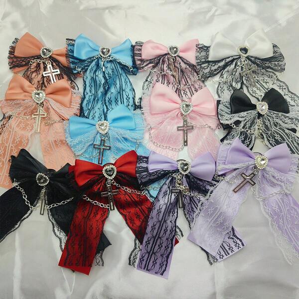 1pc Shiny Bow Tie, Suitable For Halloween, Christmas, Cross Party, Fabric Bow Tie, All Season Brooch Pin, Holiday Costume Goth Lolita Fashion Cute Accessory