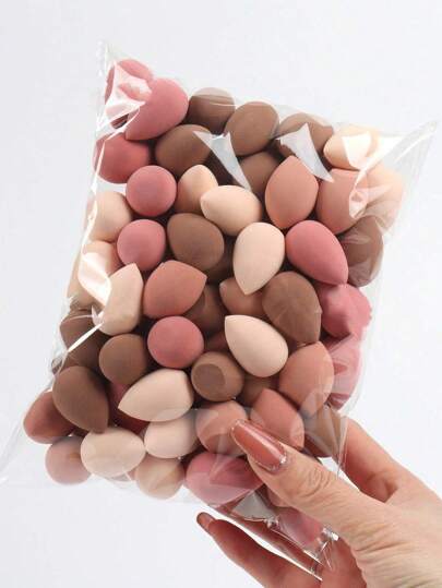 50个/套迷你化妆海绵，美妆蛋，粉扑，干湿两用化妆海绵，适用于粉底液、散粉、遮瑕膏、护肤品等，适合所有肤质，赠品，旅行必备，平价好物