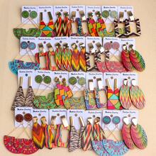 10 đôi/gói Hoa tai đinh gỗ phong cách Bohemian cho nữ, thiết kế rỗng hình học nhiều màu sắc, họa tiết ngẫu nhiên thích hợp đeo hàng ngày, tiệc tùng, tụ tập - 10 đôi bông tai gỗ - Xem 11