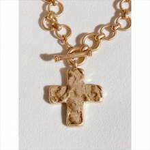 Hammered Bold Cross Necklace Thick Chain Set For Women Men Chunky Golden Silvery Statement Pendant Necklace Vintage Chain Pendant Jewelry