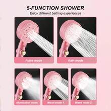 Cabezal de ducha ajustable de 5 posiciones en color rosa, cabezal de ducha de lluvia con calentador de agua para baño, rociador de ducha - Multicolor - Ver 3