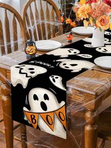 1 pezzo Runner da tavolo per Ognissanti lungo 180cm e largo 35cm, con motivo di zucche e fantasmi, decorazione per tavolo da pranzo di Ognissanti, decorazione per casa, dolcetto o scherzetto per Ognissanti, decorazione di Ognissanti felice, centrotavola