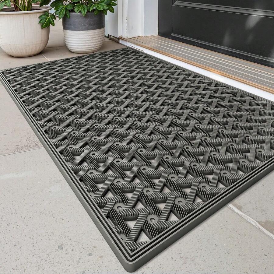 1件装 - 前门地垫，室外入口橡胶材质，迎宾地垫，加厚防滑，防水防尘，全天候适用于庭院入口、排水、节日装饰、房间入口装饰、浴室厨房装饰、厨房地毯