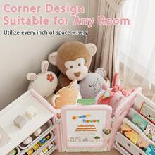 Foldable Kids Toy Storage Organizer With 10 Removable Bins And 3-Tier Bookshelf, 3 In 1 And 4 In 1 Multifunctional Large Toy Organizer With Drawing Board For Kids Bedroom Playroom Living Room - 4 在 1 Off-Light Pink - 查看 7