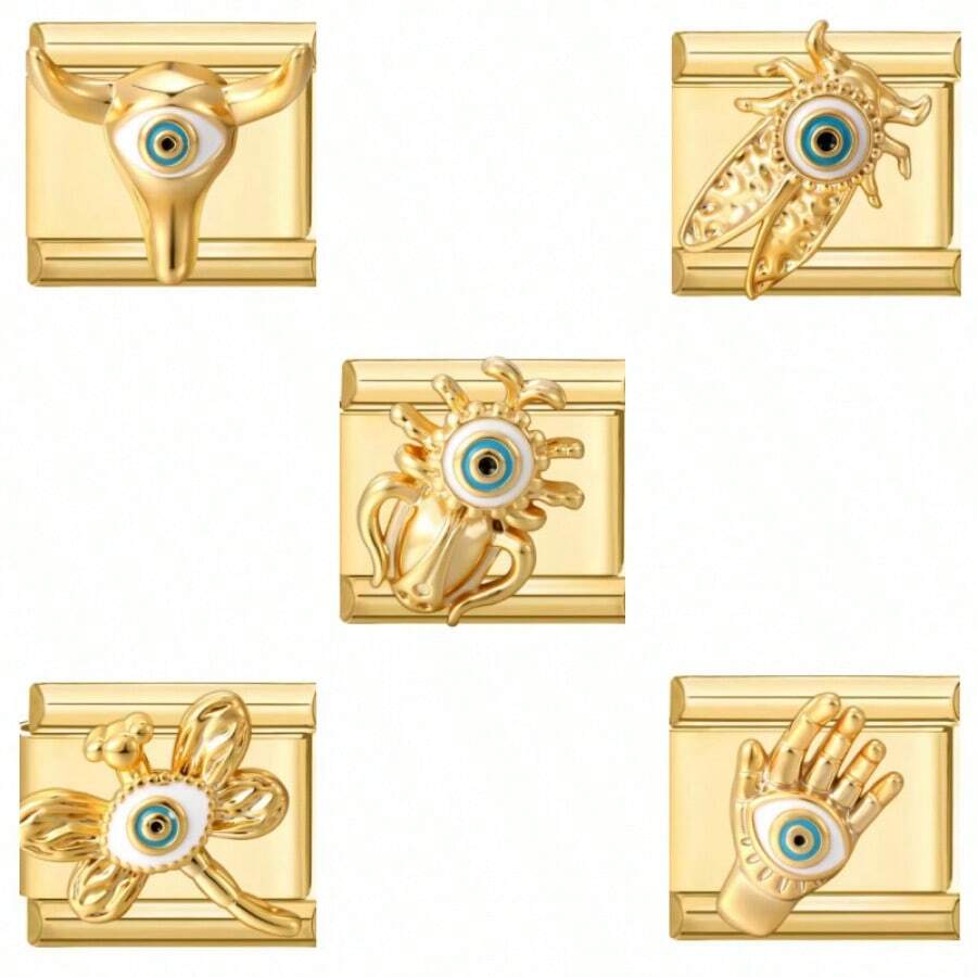 New European & American Style 3D Single Module Insect, Star, Moon Stainless Steel Pendant Bracelet Jewelry Making Kit, Suitable For All, Minimalist & Personalized Matching - Golden Evil Eye - View 1