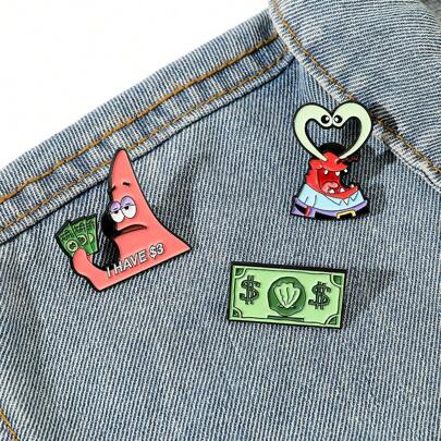 SPONGEBOB 海绵宝宝 1/3 件喜剧儿童卡通胸针贪婪尤金·H·船长盔甲腹肌蟹老板珐琅别针金属徽章珠宝服装背包配件礼物送给朋友