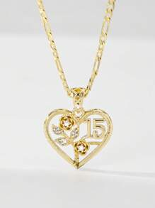 1 件 2025 新款防过敏铜镶嵌锆石信仰心象成人礼物 15 数字吊坠项链，适合圣诞节/感恩节/万圣节/母亲节/情人节情侣/朋友/教父母礼物，天主教初次圣餐，日常节日佩戴祈祷 - 金黃色 - 查看 11