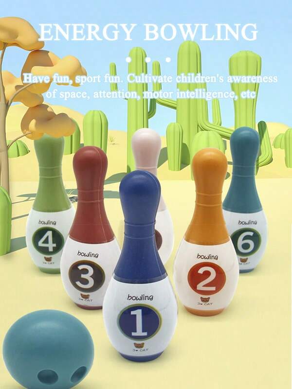 طقم لعبة كرة البولينج للأطفال، ألعاب مونتيسوري للأطفال ما قبل المدرسة مع أرقام - تمارين التنسيق بين اليد والعين - ألعاب تعليمية رياضية للأطفال من عمر 18 شهر فأكثر (6 أوتاد، 2 كرة)