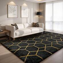Treeboy Fluffy Rugs Living Room, Grey Area Rugs For Bedroom, Washable Anti Slip Large Shaggy Soft Rug Fluffy Modern Carpets Mat Beside Area Rug For Living Room Kids Room - Black & Gold - View 7