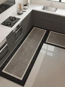 1件灰色厨房地垫，黑色包边，防滑防污，适用于房间装饰、客厅、浴室、卧室地毯、门垫、区域地毯和户外地毯，采用聚酯纤维制成，易于清洁且可机洗，适合所有季节和节假日。 - 灰色 - 查看 1