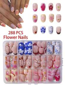 288 miếng (12 kiểu hỗn hợp) Hình hoa sen hình bầu dục, hình ong và bọ cánh cứng dễ thương, móng giả acrylic kiểu Pháp, móng ngắn, màu hồng, vàng, trắng, thiết kế kiểu Pháp, vừa vặn hoàn hảo với móng giả ngắn, dễ sử dụng, thích hợp cho móng tay mùa hè, làm móng kiểu Pháp, thích hợp cho phụ nữ, bé gái đi làm hàng ngày, dự tiệc khiêu vũ, v.v. - Nhiều màu - Xem 2