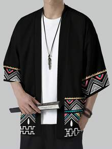 男士休闲开衫，中国风汉服开衫，休闲夏装 - 黑色 - 查看 3