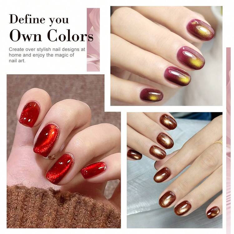 LIMEGIRL Cat Eye Gel Nail Polish, 10 Colors Glitter Green Red Purple Blue Gel Nail Polish Shiny Galaxy Series Nail Polish Set, Removable LED Manicure Salon DIY Gift - Multicolor - View 5