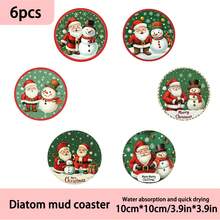 1set/4pcs/6pcs Santa Patterned Diatom Mud Coasters, Coffee Coasters, Multi-Occasion Decoration For Home And Restaurant, Daily Gifts, Table Decoration, Daily Decoration, Theme Party Decoration