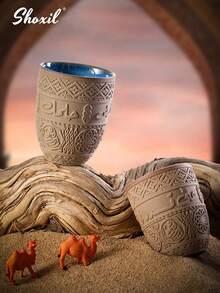 shoxil 1pc 135ml/200ml/280ml Coarse Pottery Coffee Cup With Relief Patterns, Espresso Cup, Middle Eastern Style Mug, Teacup And Hospitality Cup Suitable For Saudi National Day, Yamu & Kuanmeng Coffee Cup, Suitable For Courtyard, Home, Festival, Camping, Ramadan Gifts - Coffee Cup - View 3
