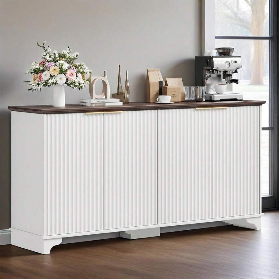 Beaully Fluted 4-Door Sideboard Buffet Cabinet With Storage | TV Stand ...