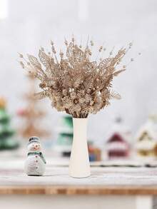 12 pièces de fleurs artificielles de Noël, baies et feuilles, pics pour sapin de Noël pour la décoration de l'arbre de Noël. Pics de Noël avec fleurs, baies et feuilles, paillettes de Noël pour ornements de sapin de Noël (Champagne)