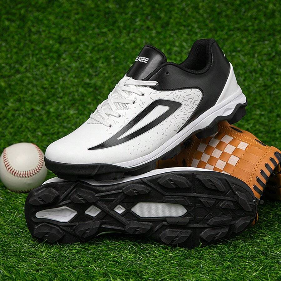 Men's Exclusive Professional Baseball Cleats Baseball Training Cleats Outdoor Shoes Anti-Skid Rubber Sole Cleats Outdoor Sports Cleats Shoes - White Black - View 1