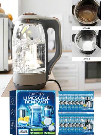 Jue-Fish Jue Fish Limescale Cleaning Effervescent Tablets, Stainless Steel Pot & Kettle Descaling & Cleaning Lemon Tablets