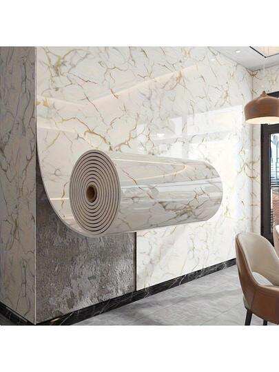Roll (23.62inch 118.11inch) Self Adhesive Vinyl Marble Wallpaper 3D Illusion Effect Peel Stick Removable Tile Sticker Walls, Floors, Ceilings Realistic Wit Golden Veining Living Room, Kitchen Backsplash, Bathroom Wand Wallpaper, Ceiling ation, Moderne Luxurious Appearance, Easy Installation