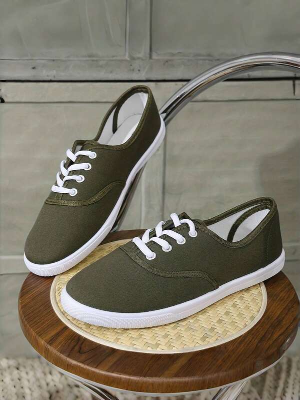 Comfortable Women's Canvas Lace-Up Shoes - Soft Breathable Casual Sneakers For Walking & Running