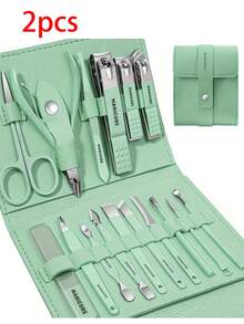 16pcs Professional Stainless Steel Manicure And Pedicure Set, Includes Nail Clipper, Scissor, Ear Pick And Travel Kit, Foot And Beauty Care Tools For Experts