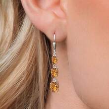 Gem Stone King 3-Stone Leverback Drop Dangle Earrings Women |   925 Sterling Silver |   Gemstone Birthstone |   Oval 8X6MM 7X5MM And 6X4MM |   Fine Jewelry Gifts Her Mom Women Wife - 黃水晶木 - 查看 3