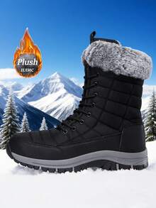 【Milikuyou】男士冬季雪地靴 - 时尚纯黑色，质感上乘。脚踝处采用厚实柔软的羊毛领口，防滑耐磨鞋底提供稳定支撑。