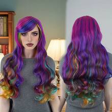 Tóc giả cosplay dài gợn sóng nhiều màu lấy cảm hứng từ Harajuku rực rỡ dành cho nữ có mái - Tóc tổng hợp chịu nhiệt, mũ lưới có thể điều chỉnh vừa vặn hoàn hảo, 71,12 cm - Nhiều màu - Xem 12