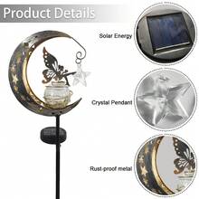 Fairy Angel Solar Moon Post Lamp, Gift For Garden Decoration, Decorative Cracked Glass Ball, Outdoor Art Accessories For Lawn Backyard, Courtyard Landscape Pathway - Rust Brown - View 7