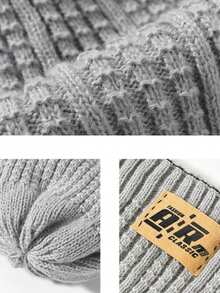 1Pc 新款宽松字母针织帽 大头围 复古日系风 保暖多功能 针织帽 防风 保暖冬帽 针织帽 显瘦 时尚 休闲 涤纶材质 刺绣 秋冬款 时尚男女通用秋冬装