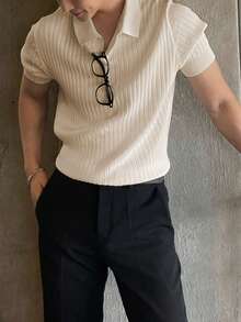 Áo polo tay ngắn cổ bẻ dáng rộng, mỏng, màu trơn, chất liệu dệt kim gân, dành cho nam, ALTZTAR. - Màu be - Xem 7