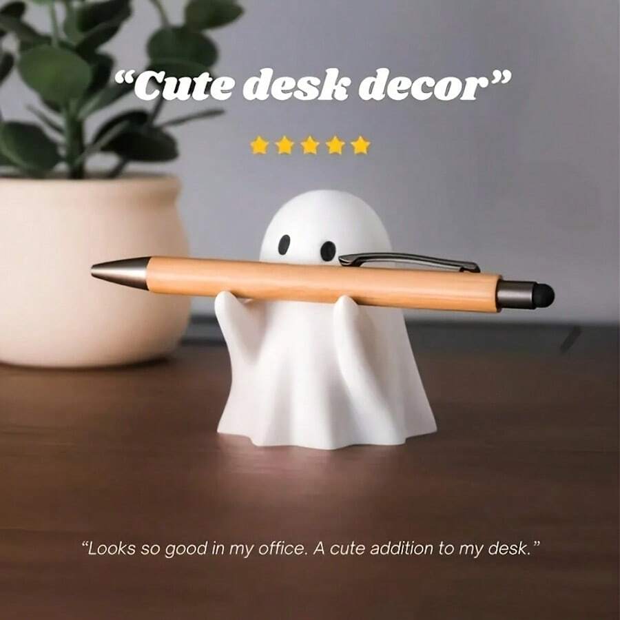 1pc Cute Ghost Pen Holder Resin Craft Decor, Anime-Inspired Office Desk Accessory, Versatile For Various Rooms, No Power Needed, Halloween Decoration,Makeup,Cheap,Room Decor,Vanity,Travel,Bedroom,Makeup Accessories,Cheap,Stocking Stuffers,Makeup,Makeup Tools,Cheap Stuff,Gifts,Gifts For Women,Christmas Gifts
