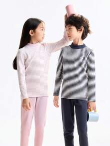 Annil Children's Clothing For Girls, Girls, Boys, Boys, Middle-Aged And Young Children, Teenagers, Mid-Neck Long-Sleeved Base, Autumn Clothes And Pants, Home, Mountain Print, Contrasting Color Striped, Warm Clothes, Solid Color Warm Pants, Winter - Royal Blue - View 2