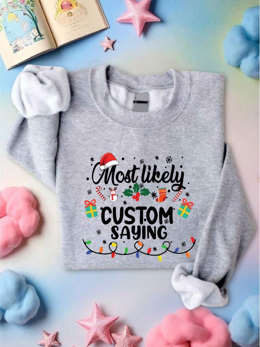 Matching Christmas Kids Shirt, Most Likely To Christmas Quotes T-Shirt, Customized Family Christmas Light Youth Toddler Tee, Personalized Funny X-Mas Hoodie, Friends Winter Holiday Gift Idea. CU-111 - 灰色 - 查看 1