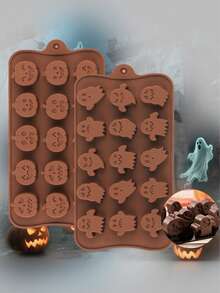 1/2 buc matriță de ciocolată de Halloween, dovleac și formă de matriță din silicon, potrivită pentru ciocolată, bomboane, cuburi de gheață, fondant, decorare tort, matriță multifuncțională 3D pentru bomboane