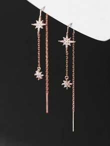 1 Pair S925 Sterling Silver Star Tassel Earrings For Women, Minimalist Elegant Style Dangle Earline, Fashionable Versatile Jewelry Gift - Star - View 10