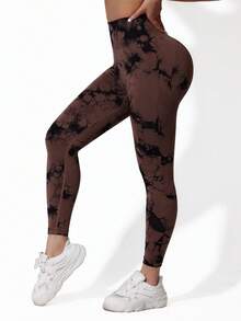 Women's Yoga Pants, Randomly Printed Seamless High Waisted Running, Fitness, And Sports Leggings
