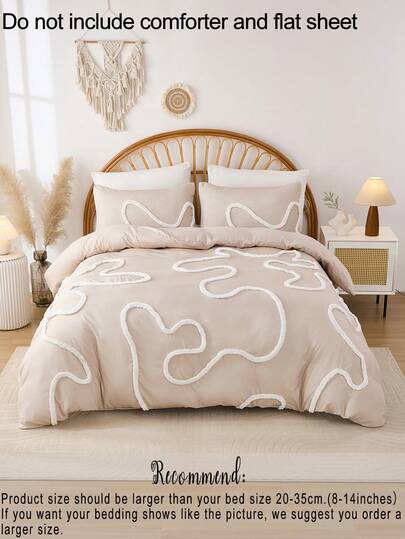 3 件套米色天鹅绒条纹羽绒被套（1 个羽绒被套 + 2 个枕套，无填充物），柔软、亲肤、轻盈、透气、农舍风格，适合卧室，四季皆宜，馈赠佳品