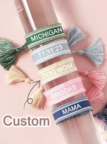 1 件定制姓名编织手链、带流苏的定制文字编织手镯、个性化流苏友谊手链、母亲节定制姓名手链、多色可选，适合婚礼、周年纪念、生日 - 全年可佩戴的礼物、周年纪念礼物、优雅配饰、优质工艺 - 彩色 - 查看 1